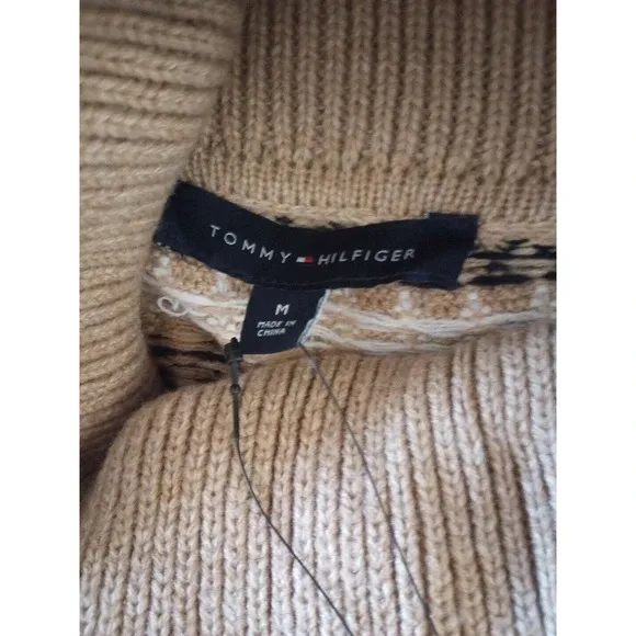 Tommy Hilfiger Women's Sweater Sz M Fair Isle Turtleneck Sweater Tan Brown NWT