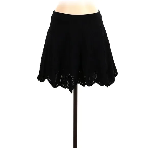 Torn by Ronny Kobo Rae Skirt Black Scallop Hem Mini Skirt Knit XS