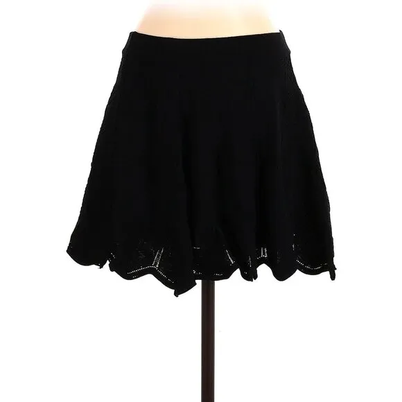 Torn by Ronny Kobo Rae Skirt Black Scallop Hem Mini Skirt Knit XS