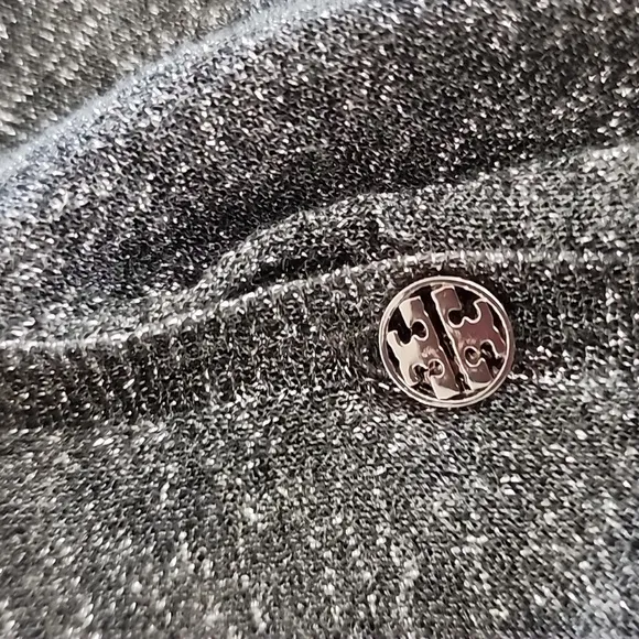Tory Burch Metallic Silver Knit V-Neck Cardigan Sweater Size Large