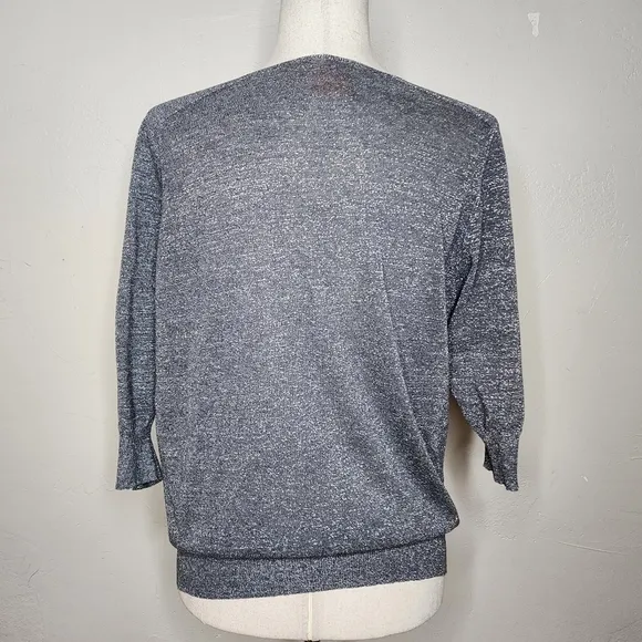 Tory Burch Metallic Silver Knit V-Neck Cardigan Sweater Size Large