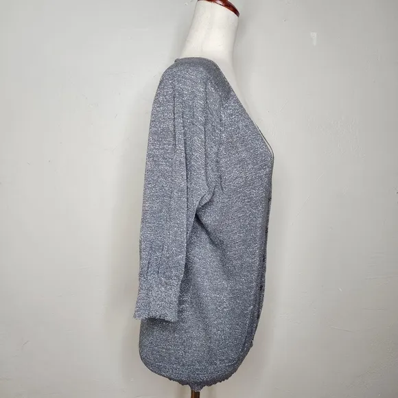 Tory Burch Metallic Silver Knit V-Neck Cardigan Sweater Size Large