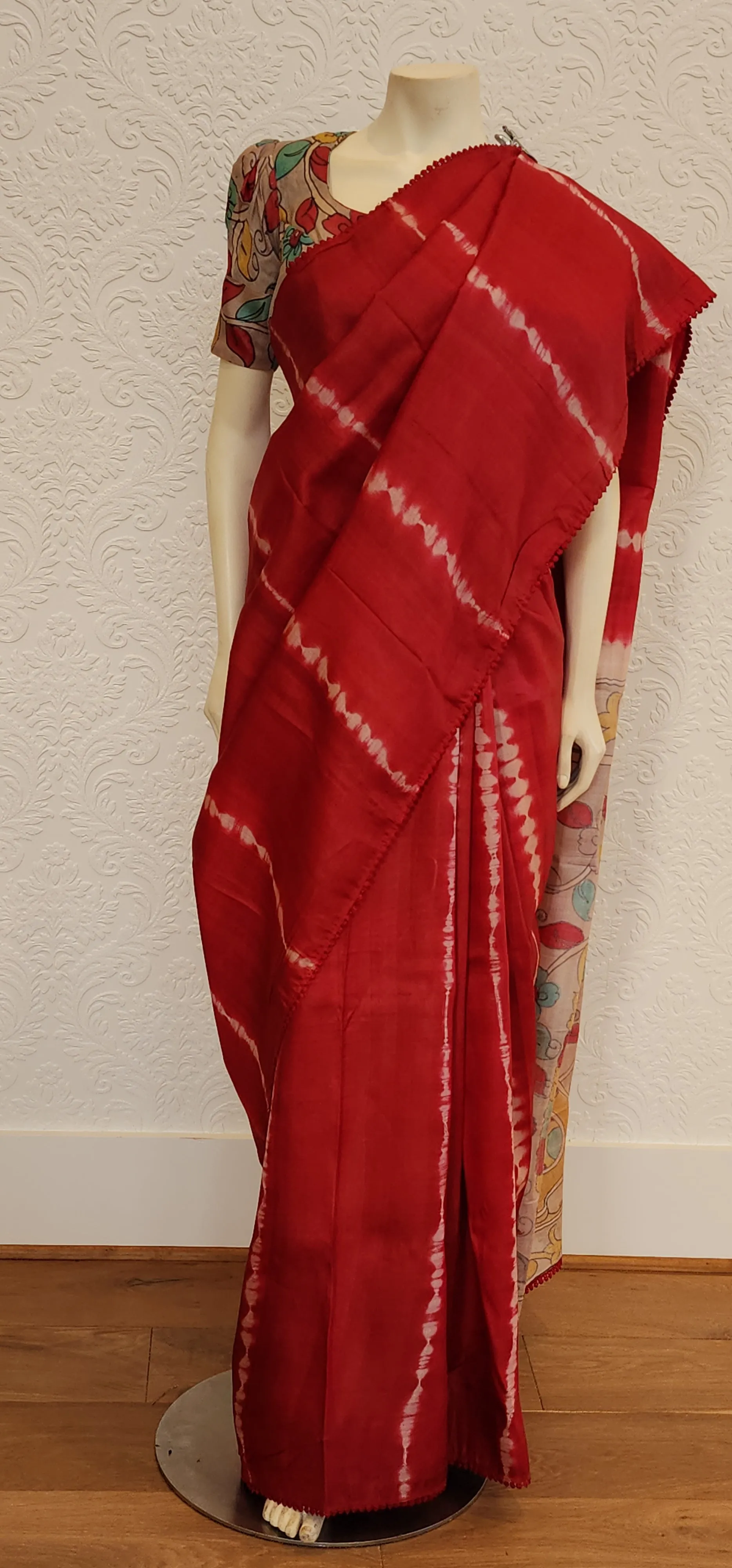 Tussar Saree With Kalamkari Pallu and Blouse