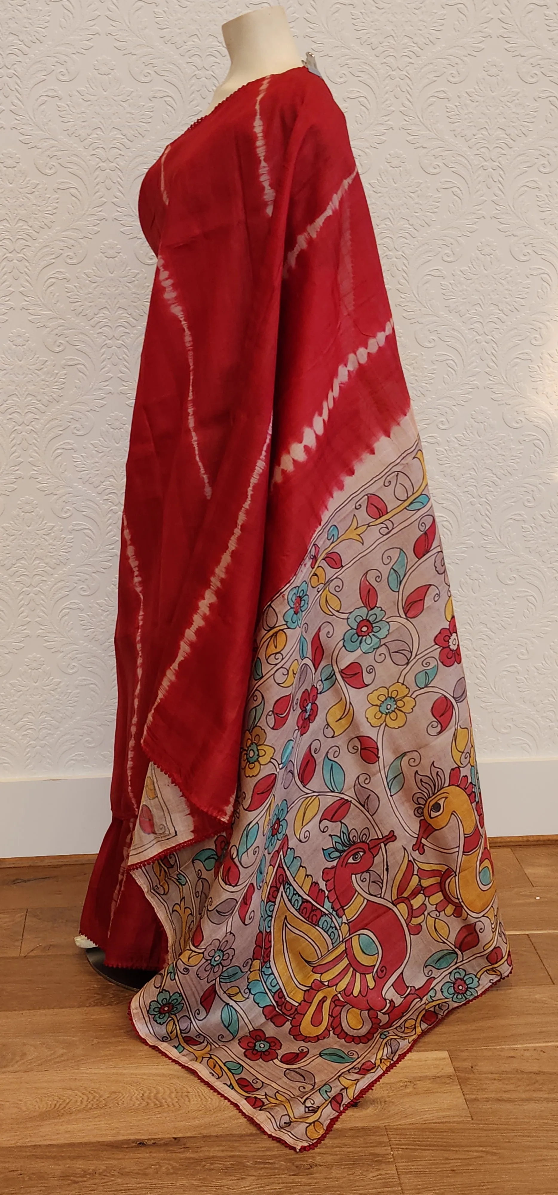 Tussar Saree With Kalamkari Pallu and Blouse