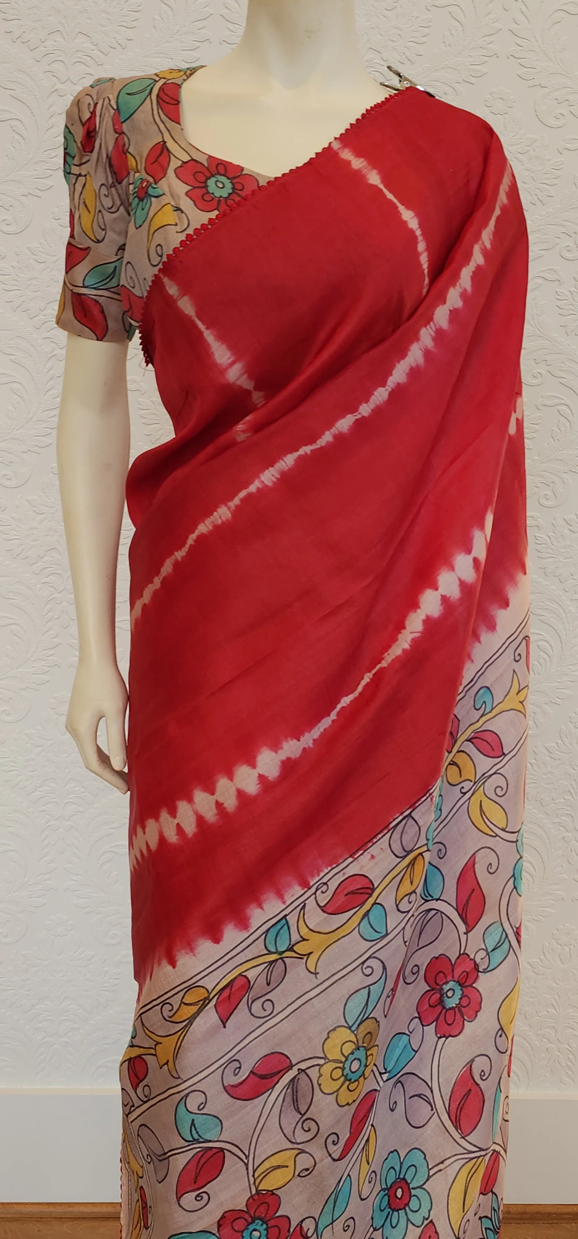 Tussar Saree With Kalamkari Pallu and Blouse