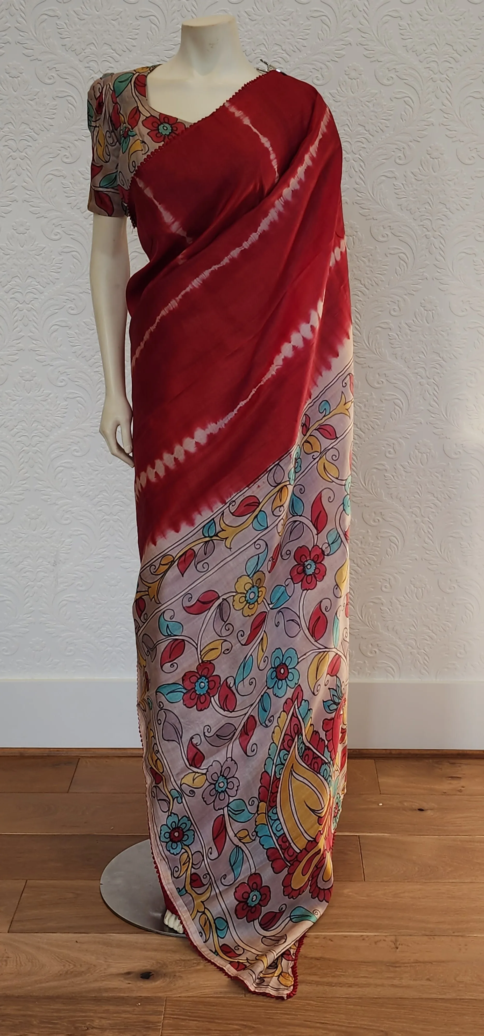 Tussar Saree With Kalamkari Pallu and Blouse