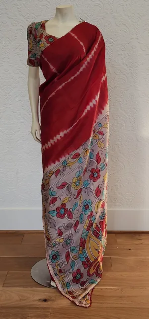 Tussar Saree With Kalamkari Pallu and Blouse