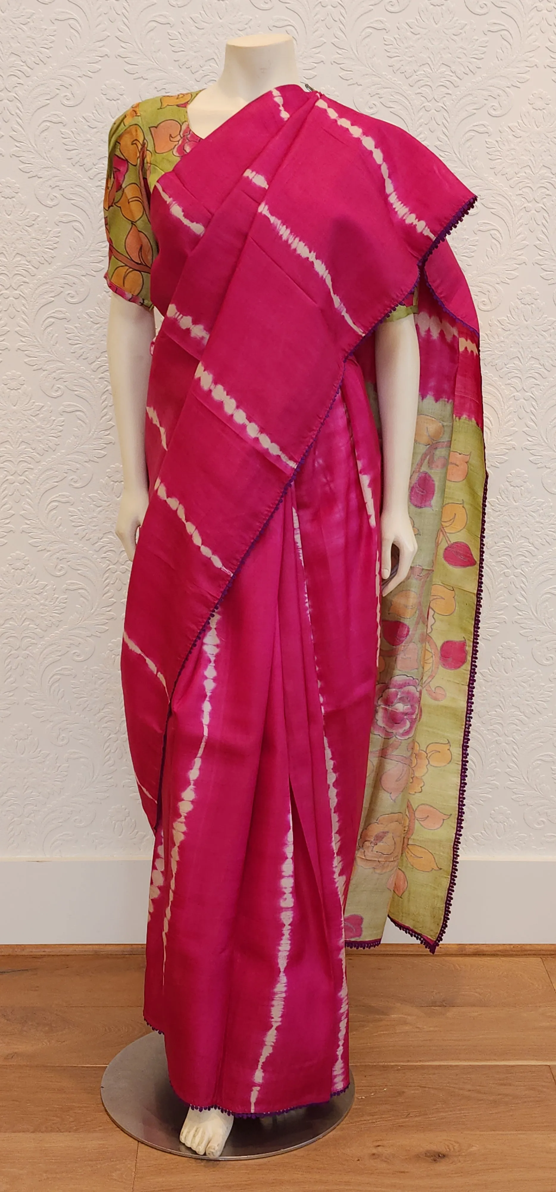 Tussar Saree With Kalamkari Pallu and Blouse.