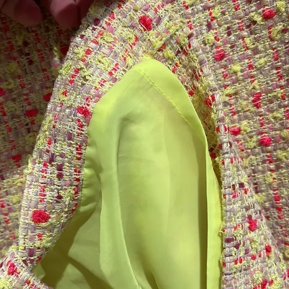 Tweed yellow and hot pink midi pencil skirt