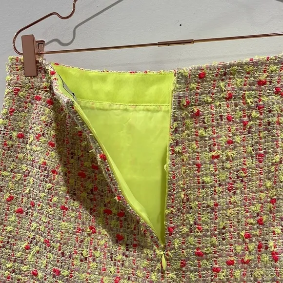 Tweed yellow and hot pink midi pencil skirt