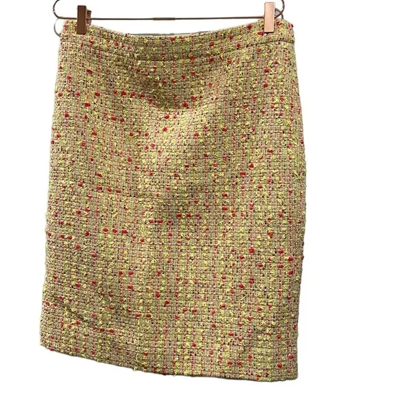 Tweed yellow and hot pink midi pencil skirt