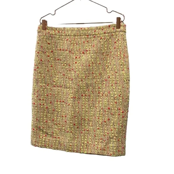 Tweed yellow and hot pink midi pencil skirt