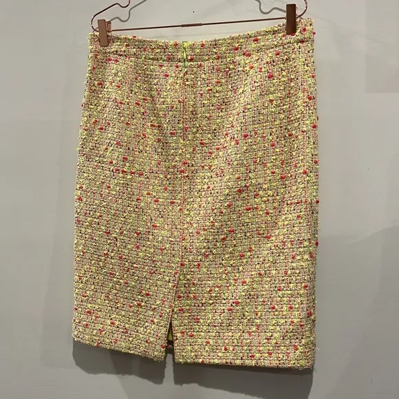 Tweed yellow and hot pink midi pencil skirt