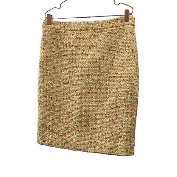 Tweed yellow and hot pink midi pencil skirt