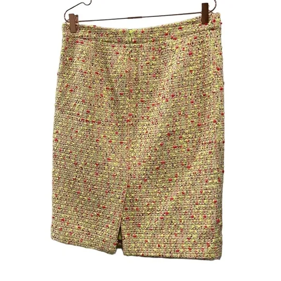 Tweed yellow and hot pink midi pencil skirt