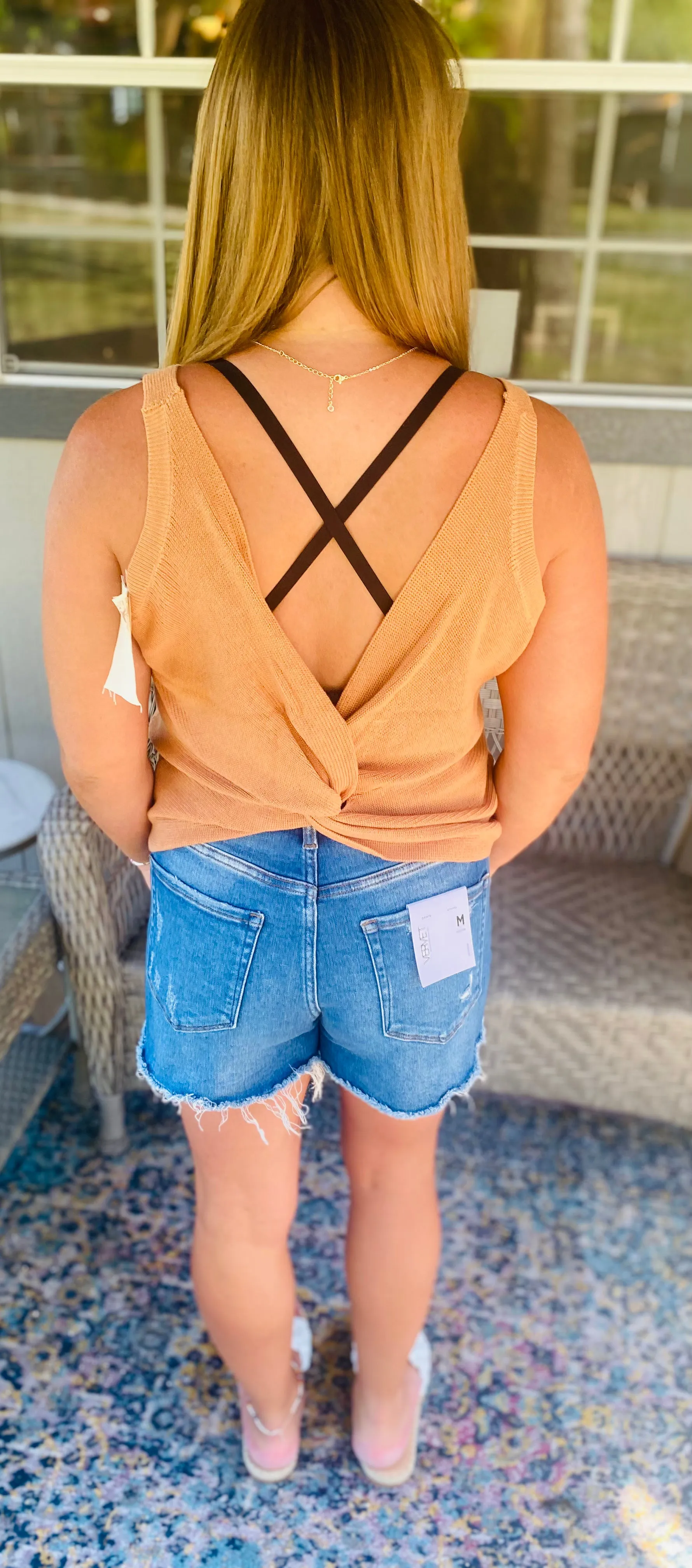 Twist Back Sweater Tank-Apricot