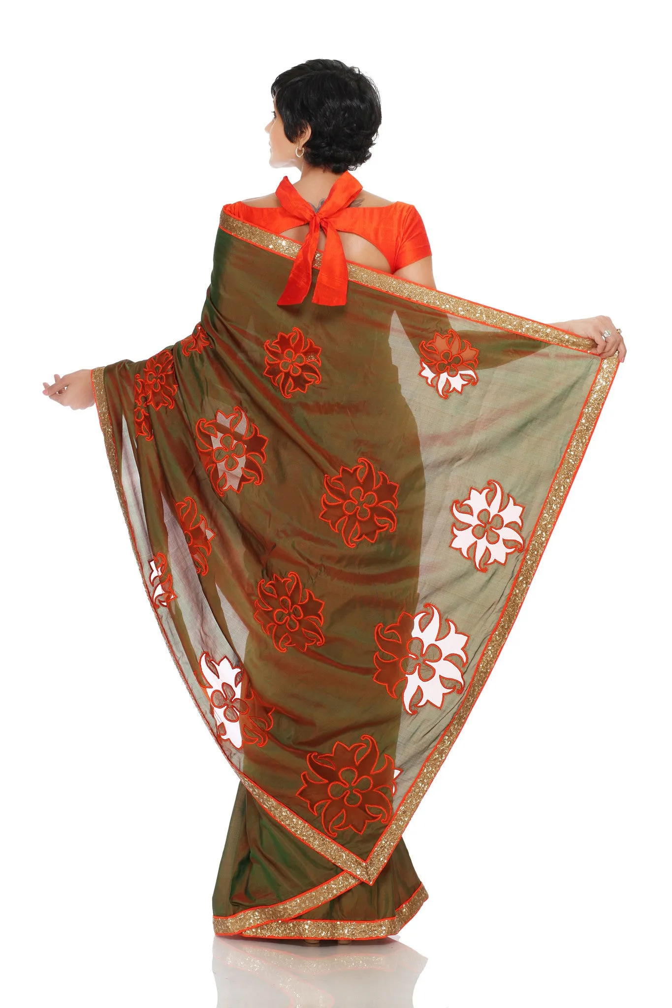 TWO TONED SAREE WITH CUT WORK LOGO