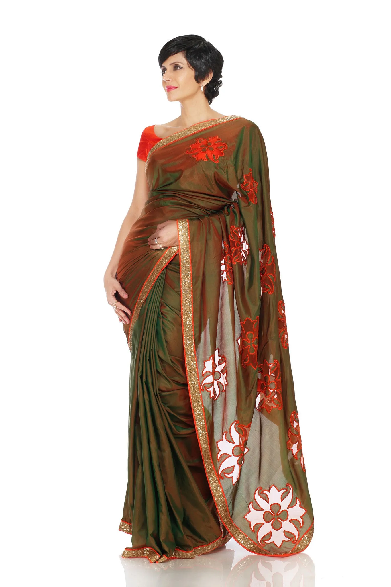TWO TONED SAREE WITH CUT WORK LOGO