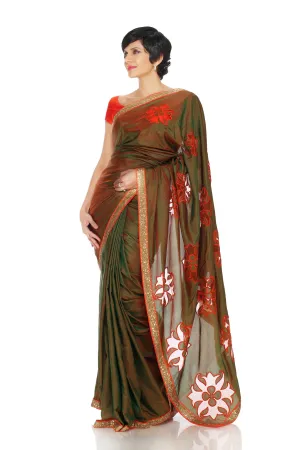 TWO TONED SAREE WITH CUT WORK LOGO