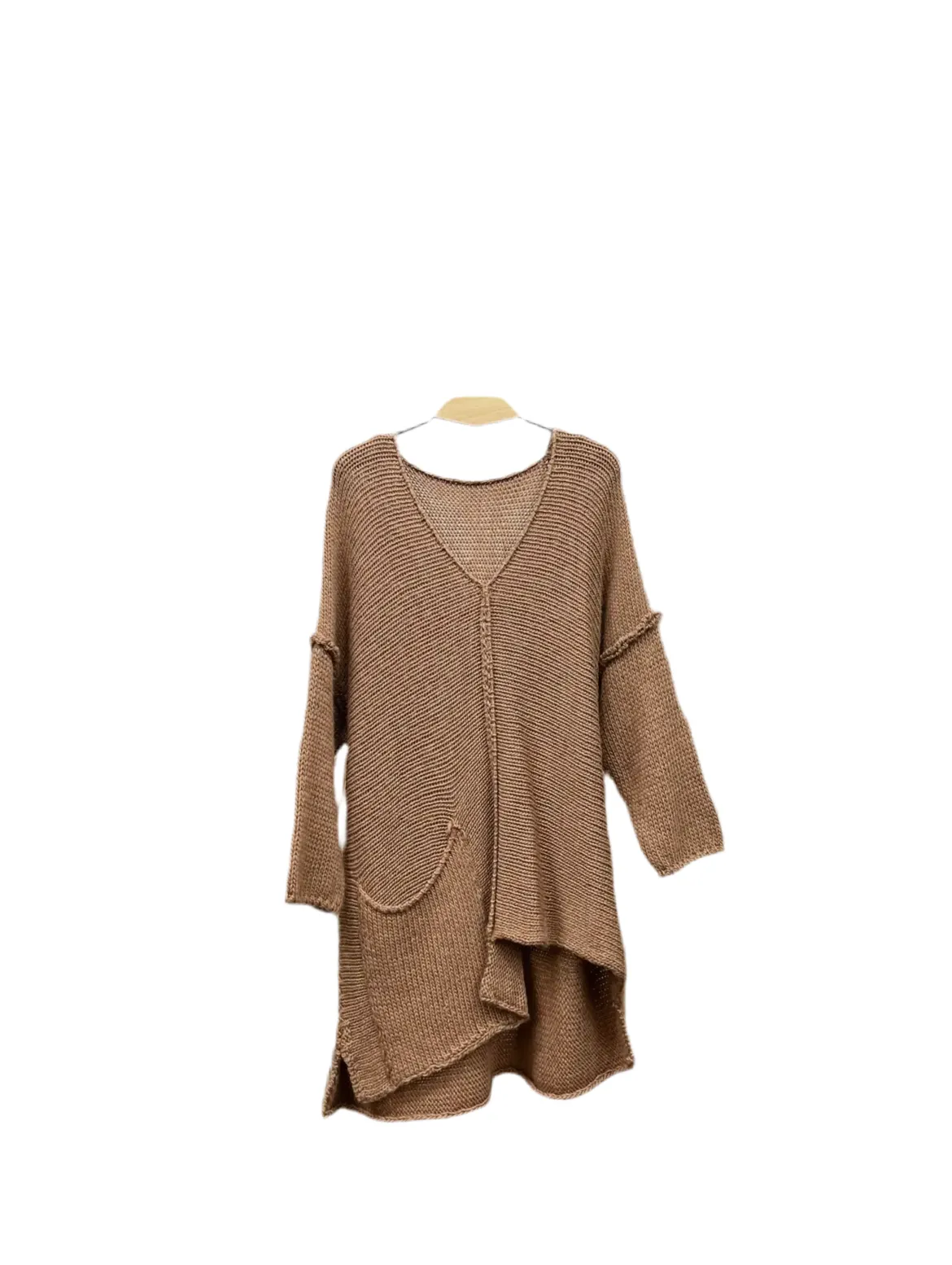 V-Neck Asymmetric Wide Knit Sweater