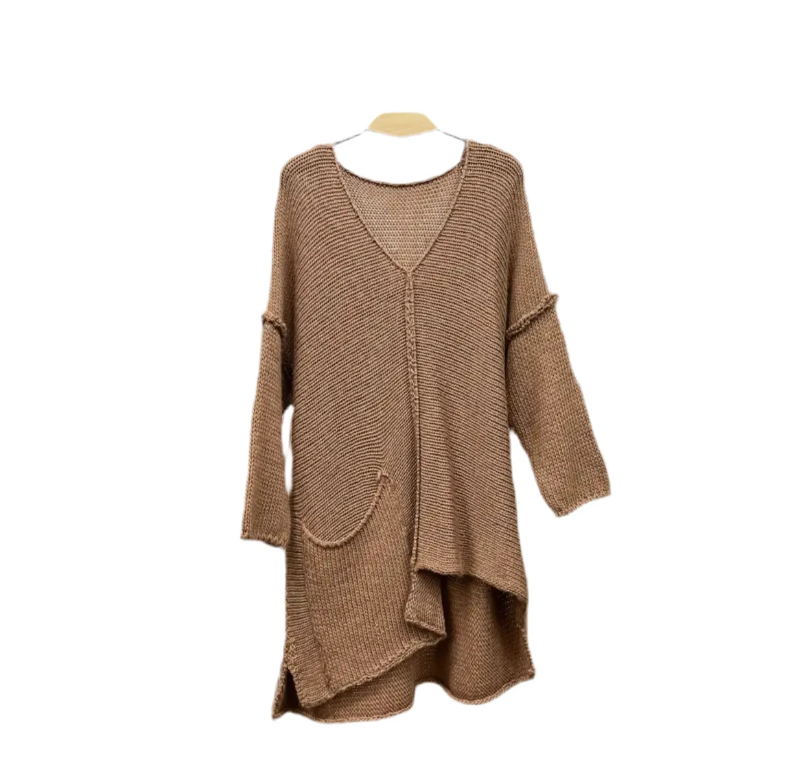 V-Neck Asymmetric Wide Knit Sweater