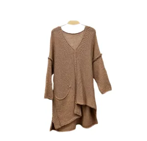 V-Neck Asymmetric Wide Knit Sweater