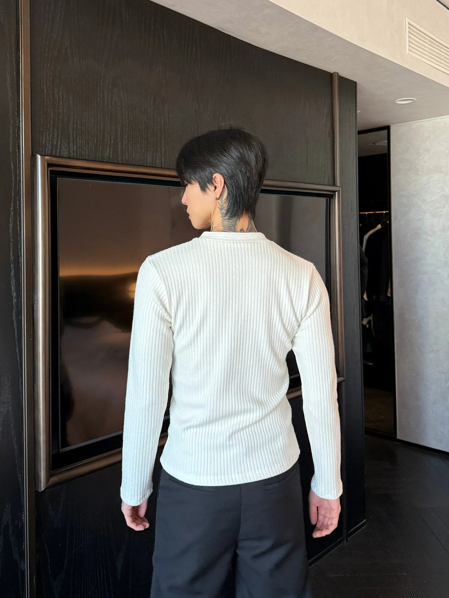 V-Neck Button Slim Knit Sweater