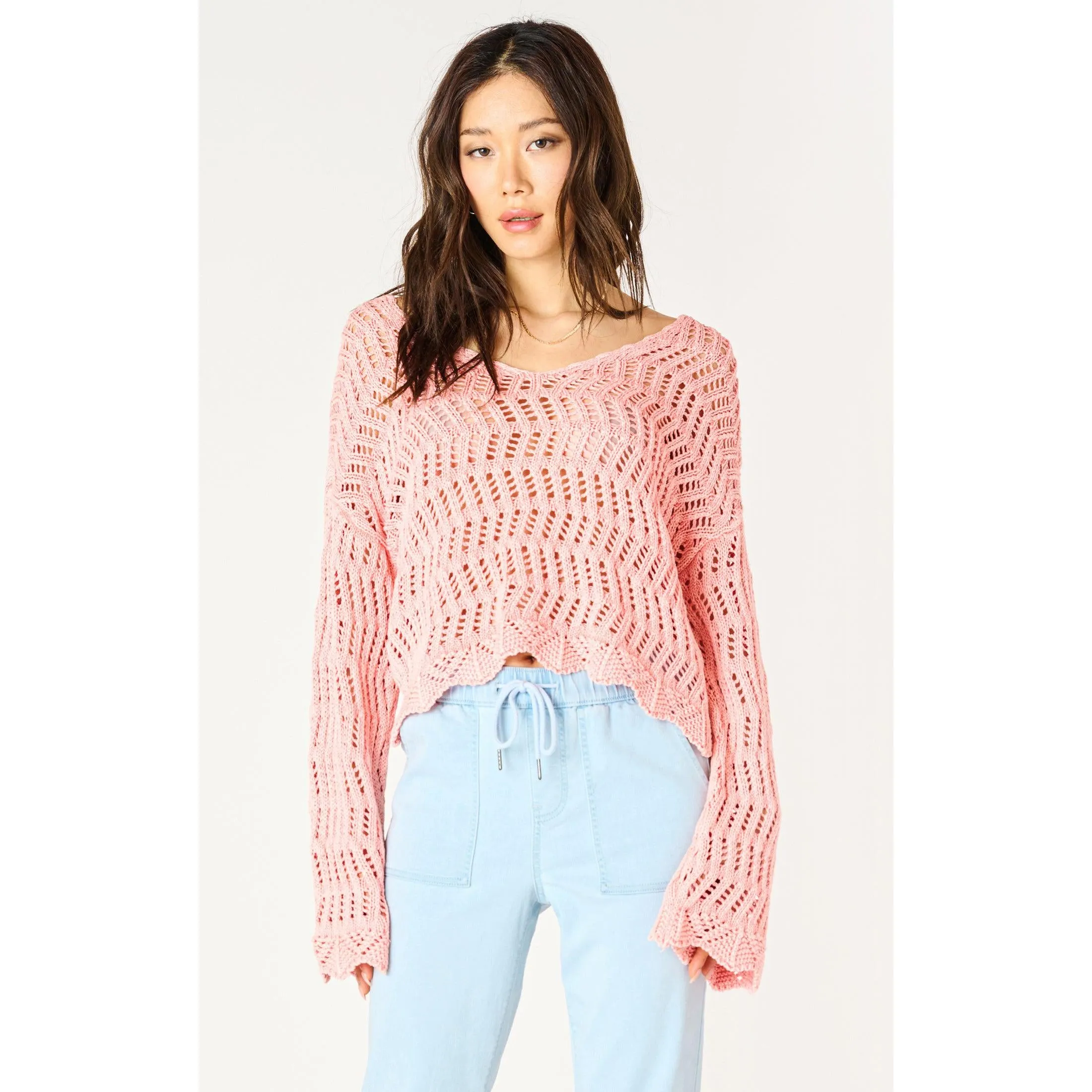 V NECK CROCHET SWEATER