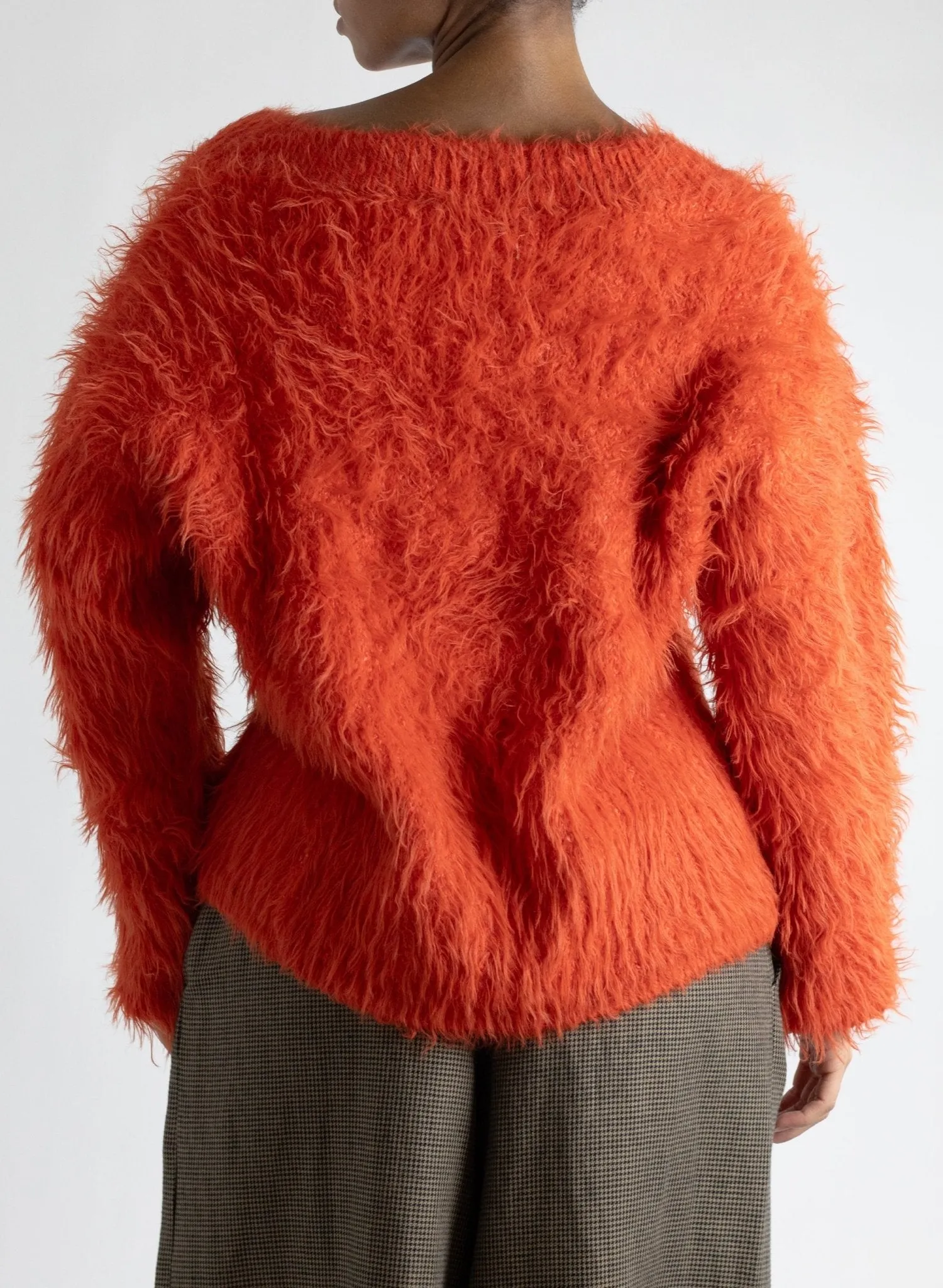 V-Neck Fuzzy Sweater - Flame