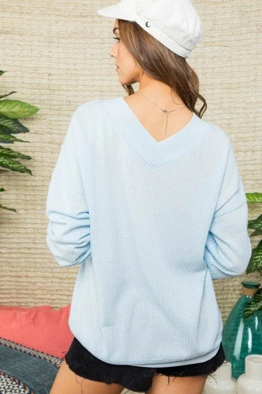 V-Neck Long Sleeve Knit Top