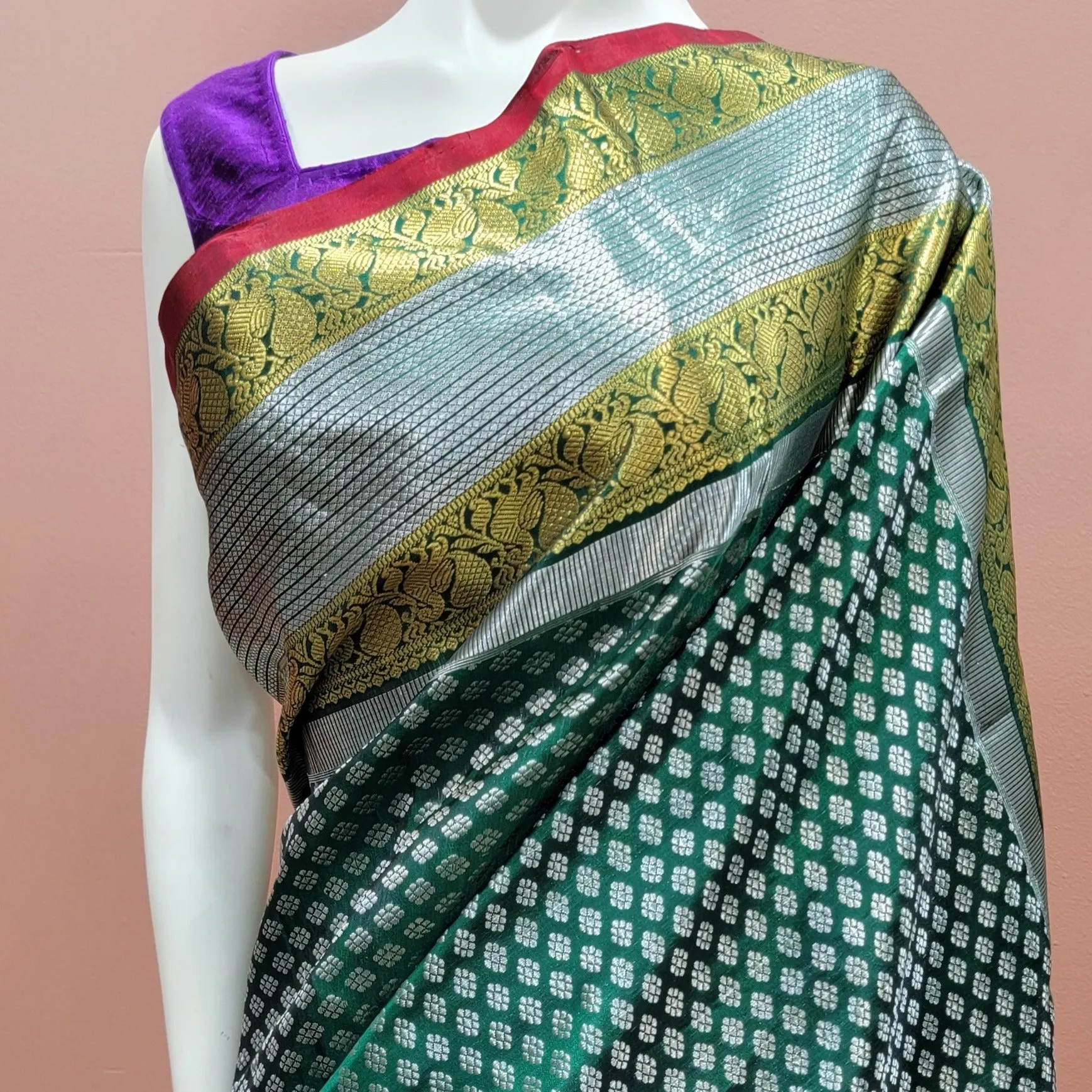 Venkatagiri Silk Saree in Green and Red w/ Custom Blouse