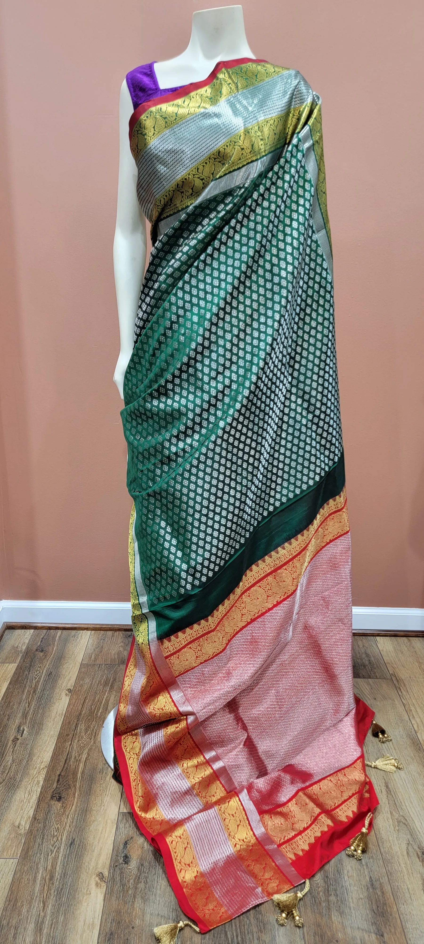 Venkatagiri Silk Saree in Green and Red w/ Custom Blouse