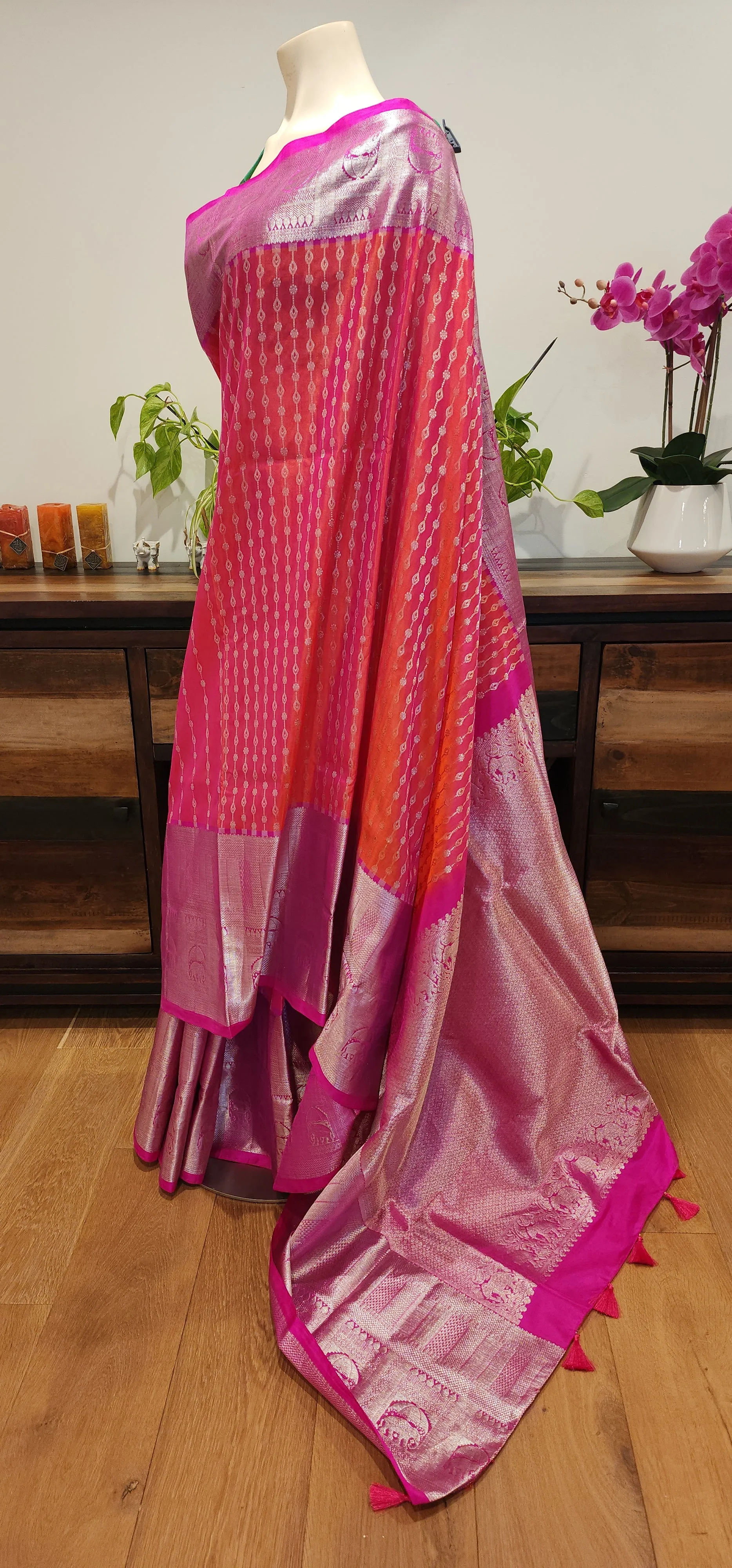 Venkatagiri Silk Saree in Pink w/ Custom Blouse