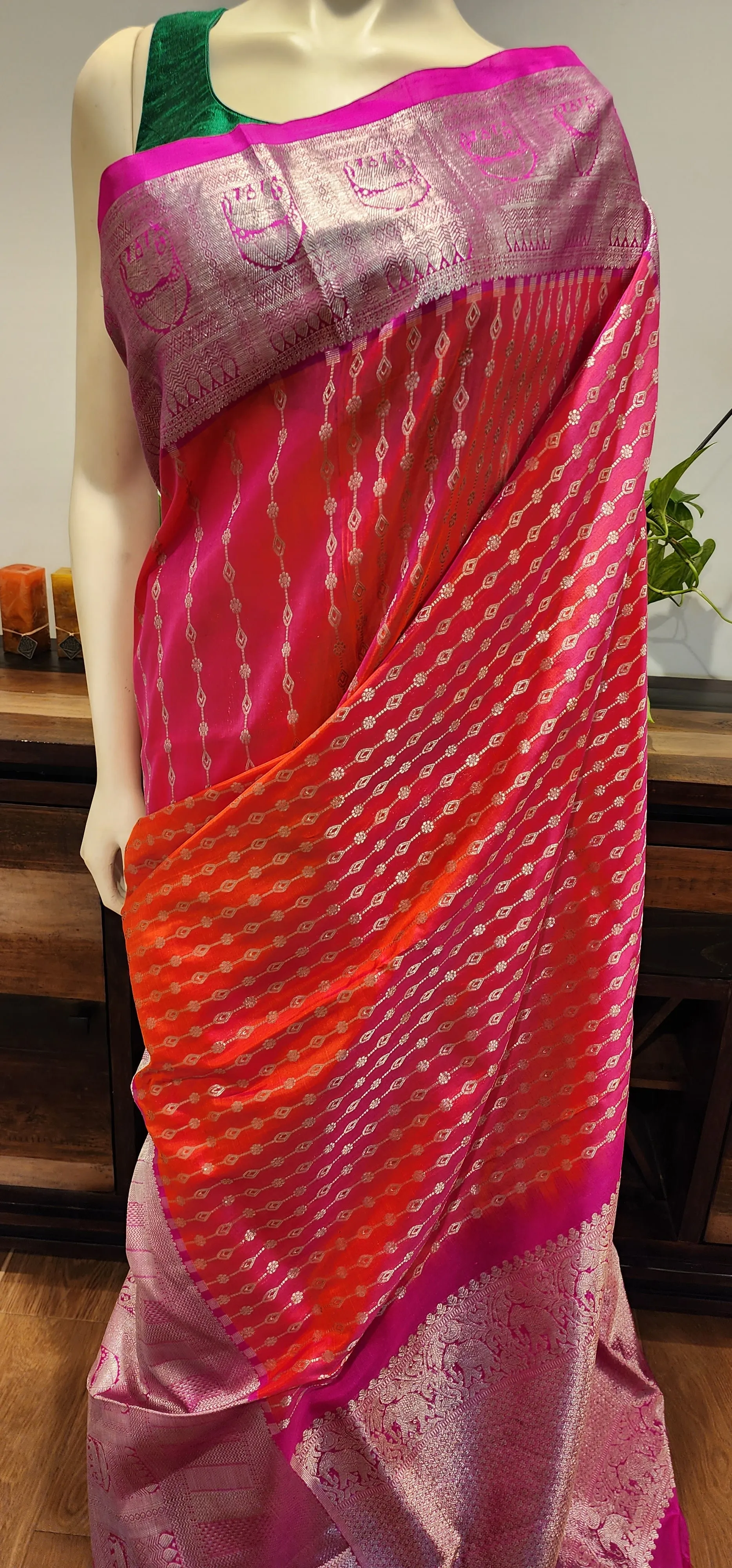 Venkatagiri Silk Saree in Pink w/ Custom Blouse