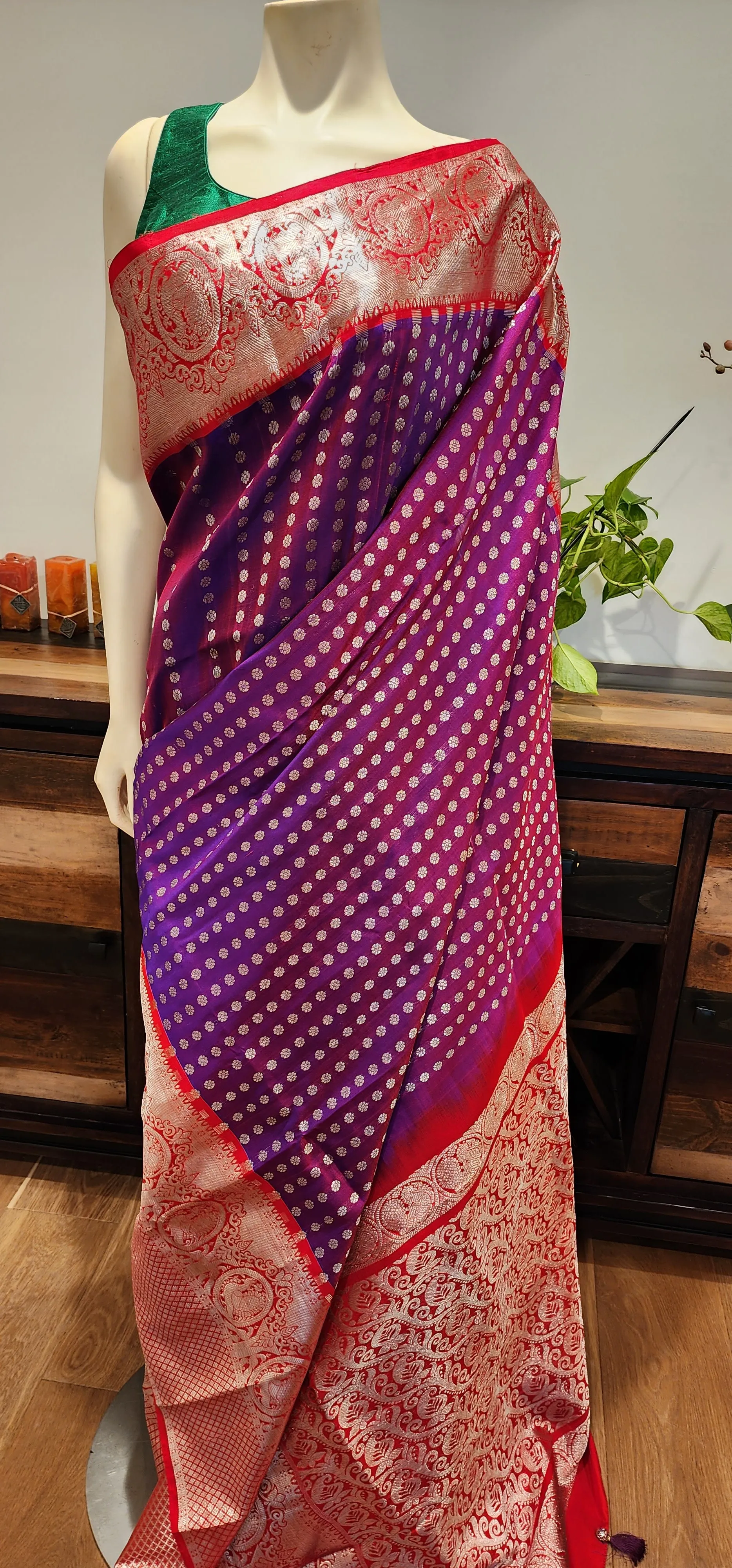Venkatagiri Silk Saree in Purple W/ Custom Blouse.