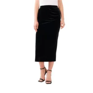 Vince Camuto Ruched Velvet Midi Skirt in Rich Black