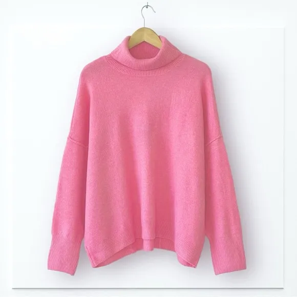 Vince Camuto Turtleneck Knit Oversized Sweater Long Sleeve Dropped Shoulder