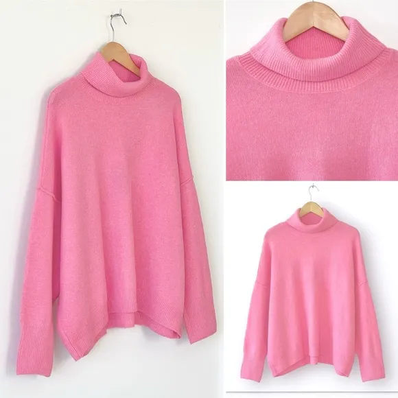 Vince Camuto Turtleneck Knit Oversized Sweater Long Sleeve Dropped Shoulder