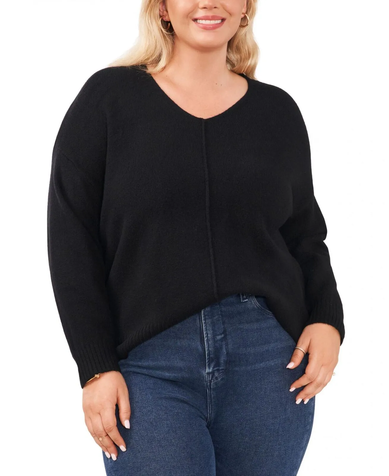 Vince Camuto Womens Plus Size Cozy V-Neck Long Sleeve Sweater 9261255