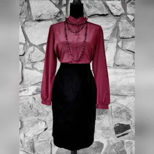 Vintage Black Velvet Corporate Goth Pencil Skirt