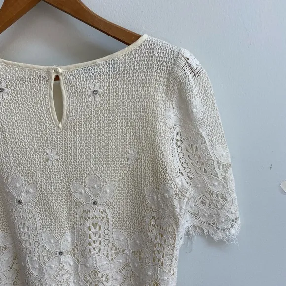 Vintage lace 2 piece shirt and skirt set boho wedding lace and jewel‎ fit size S