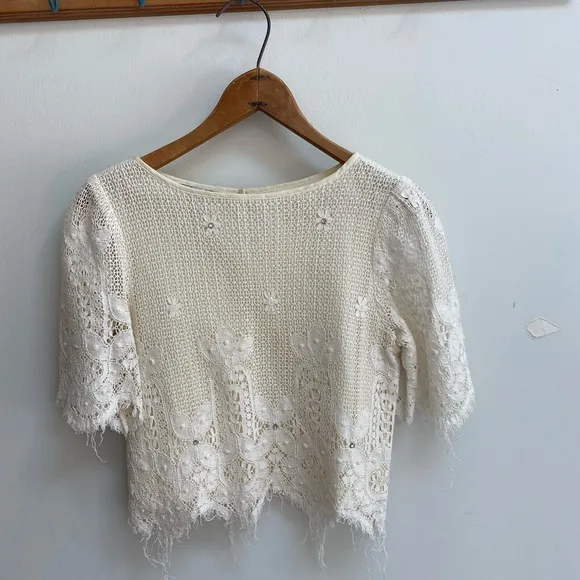 Vintage lace 2 piece shirt and skirt set boho wedding lace and jewel‎ fit size S