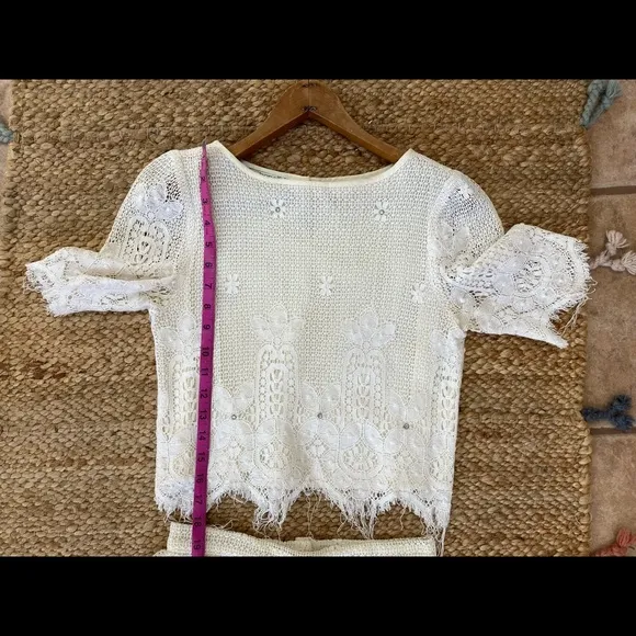 Vintage lace 2 piece shirt and skirt set boho wedding lace and jewel‎ fit size S