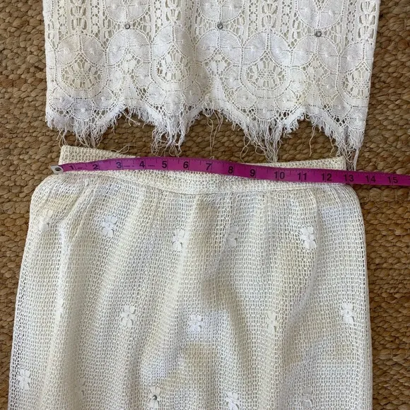Vintage lace 2 piece shirt and skirt set boho wedding lace and jewel‎ fit size S