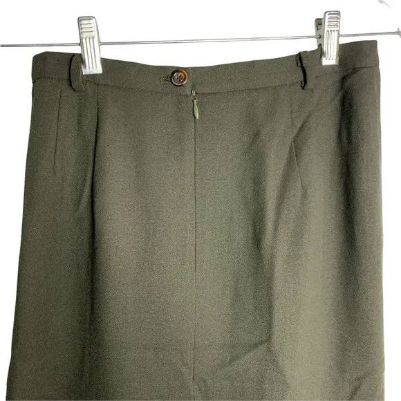 Vintage Liz Claiborne Wool Pencil Skirt S Forest Green Button Zip Lined Pleated