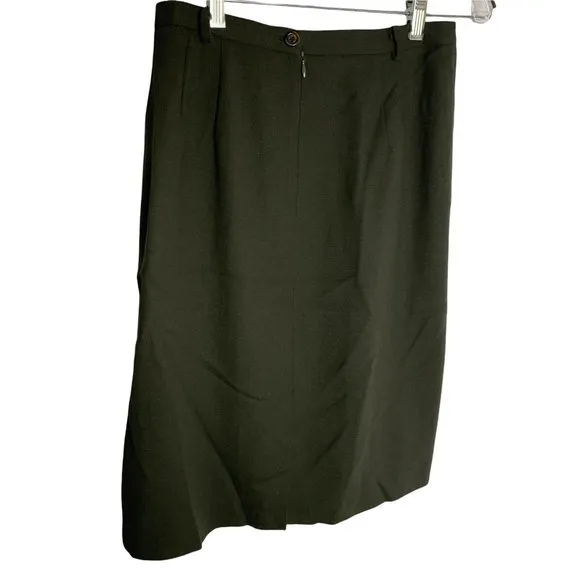 Vintage Liz Claiborne Wool Pencil Skirt S Forest Green Button Zip Lined Pleated