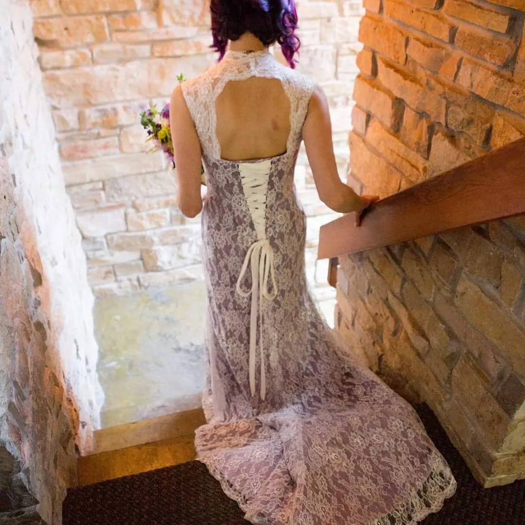 Vintage Purple Lace Wedding Dress with Keyhole Back | LUCY