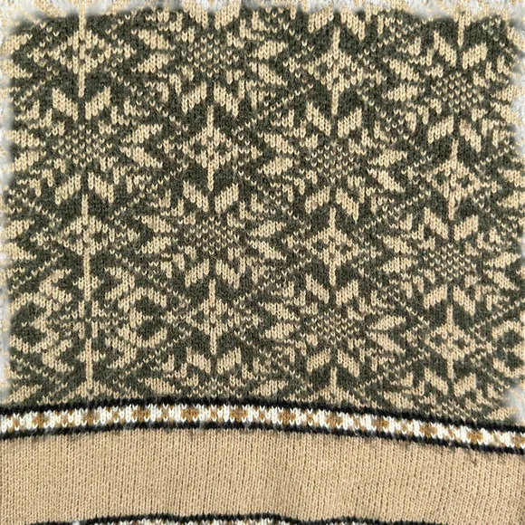 Vintage Sonoma Sweater Womens LARGE Green Black Nordic Knit Snowflake V Neck 90s