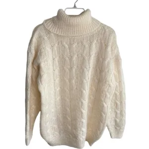 Vintage Tarazzia Sweater Cable Knit Mohair Turtleneck Pullover Medium Ivory