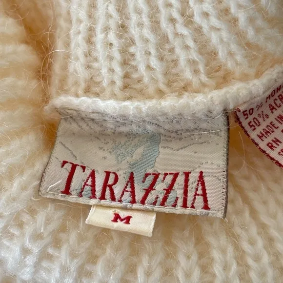 Vintage Tarazzia Sweater Cable Knit Mohair Turtleneck Pullover Medium Ivory